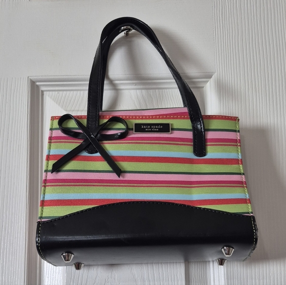 Kate Spade Vintage Small Colorful Striped Handbag With Bow - Picture 7 of 13